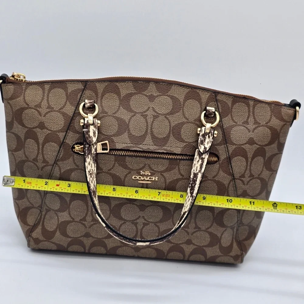 Coach Prairie Satchel Signature Canvas Snakeskin Brown Gold C2854 Handbag